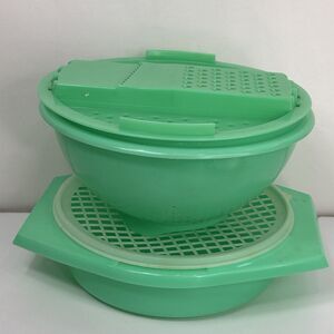 Vtg Tupperware Jadeite Green Bowl Colander Strainer Shredder Grater Slicer Set